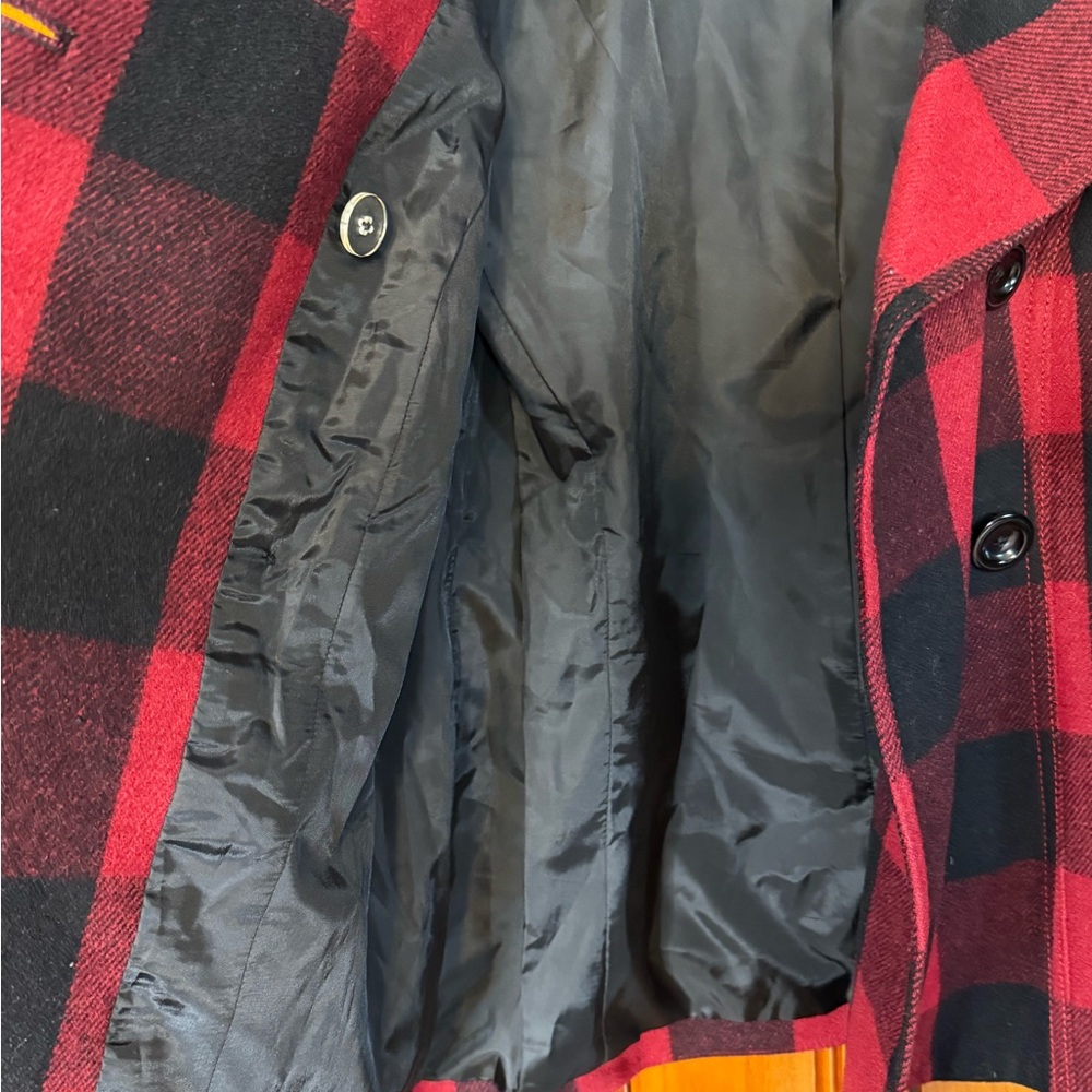 GAP‎ Women's Checkered Pea Coat in Red and Black - Picture 4 of 12